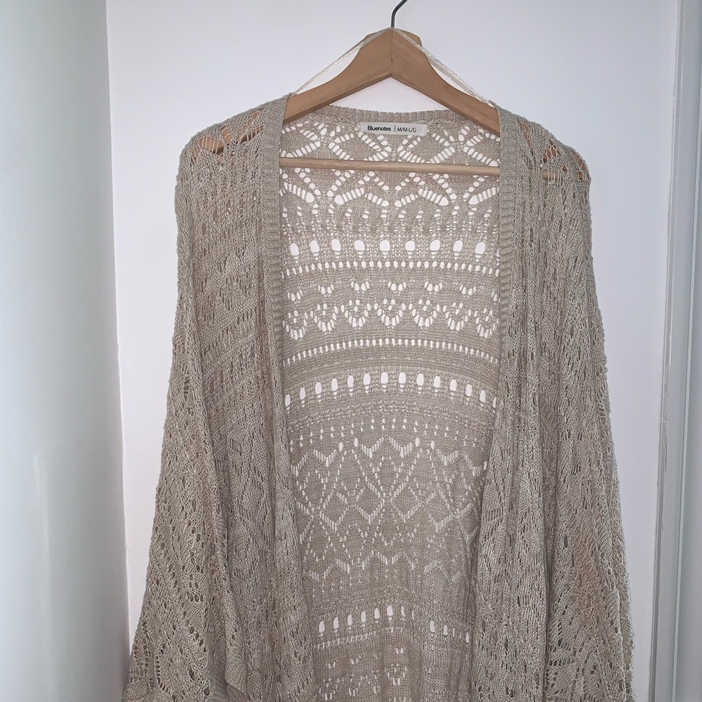 Bluenotes Bat Sleeve Long Crotchet Knit Cardigan